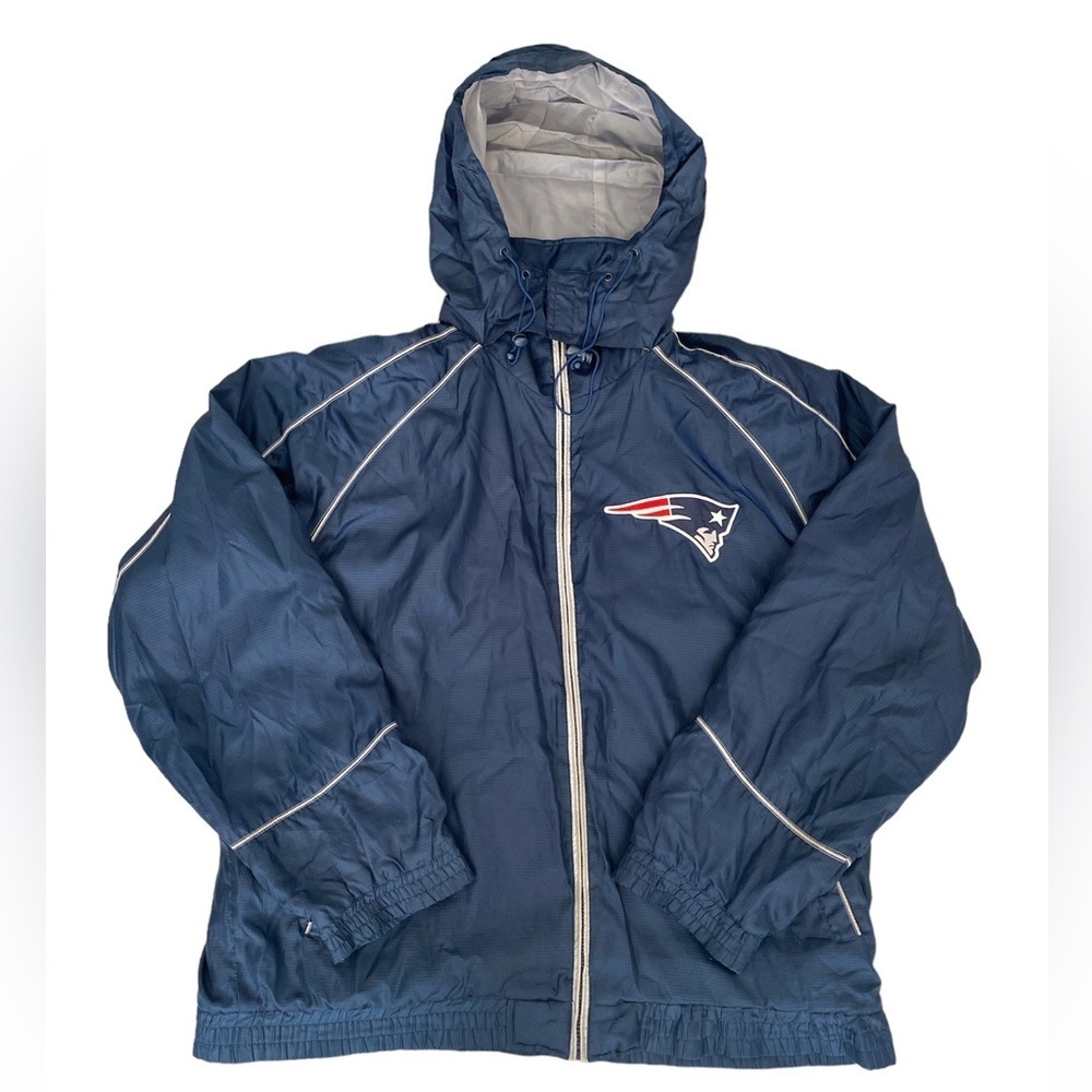 NFL NEW ENGLAND PATRIOTS Blue Detachable-Hoodie Full-Zip Logo Jacket in Large